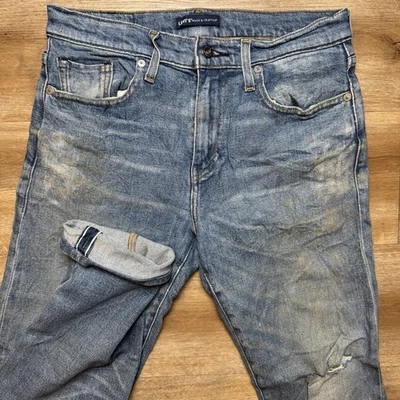 Levis Selvedge Jeans Men 30x28 Blue 502 Made & Crafted Modern Big E Dirty Wash - Image 1 of 4