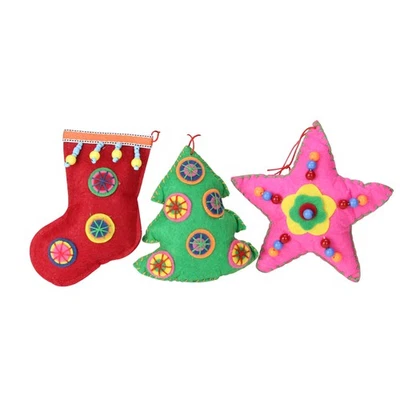 Raz 3 Bohemian multicolorido estrela de pelúcia, árvore e meia enfeites de Natal 5° - Imagem 1 de 3