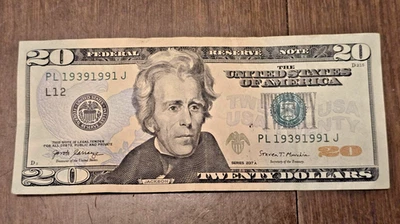 2017A $20 Fancy Serial Number Birth & Death Year 1939 1991 Trinary Bill Note - Image 1 of 3