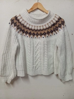 AS KNOW AS PINKY Marfil Patrón Nórdico Tejido Cárdigan Conjunto Talla M #039 Foto 1 de 4