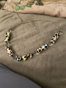 Schöne Vintage Halskette mit verschiedenen Perlen in Zigarrenform Keramikperlen - Bild 1 von 7