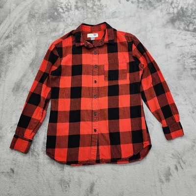 Top Old Navy Mujer XS Rojo Negro Búfalo Cuadros Novio Abotonado Franela Algodón Foto 1 de 4