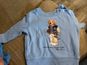 Polo Ralph Lauren 12 Month Baby Blue Polo Bear Pullover Crewneck Sweatshirt - Picture 1 of 5