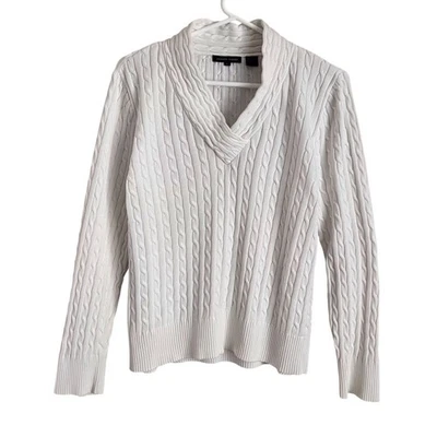 Jeanne Pierre Lg белый кабель вязаный свитер шаль воротник хлопок рыбак прибрежный - Изображение 1 из 4