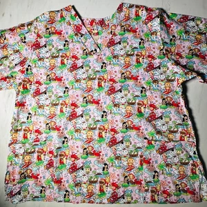 Hawaiian Scrub Top Manapua Women’s Sz 2XL Pineapple Hula Nursing Medical E&K - Picture 1 of 8