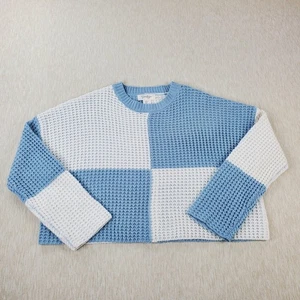 Jessica Simpson Women's Small Cropped White/Blue Color Block Sweater - Picture 1 of 11