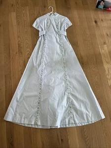 Vintage 1970s Unbranded XS or S Mandarin Collar Swiss Dot Maxi Dress Floral Trim - Picture 1 of 12