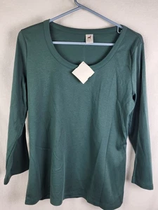 Peruvian Connection Size L Long Sleeve Pima Cotton Stretch T-Shirt JUNIPER - Picture 1 of 8