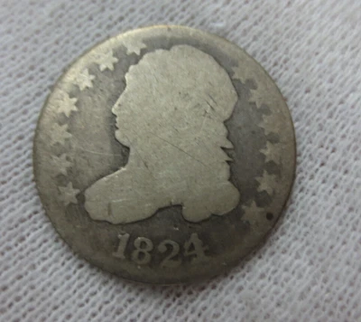 Moneda de diez centavos busto tapado 1824 4 sobre 2 CIRC (estado fresco) Foto 1 de 4