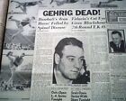 Great Lou Gehrig New York Yankees Yanks 1B The Iron Horse Death 1941 Newspaper  