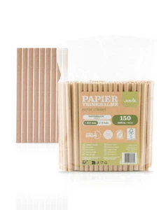 Trinkhalm aus Papier FSC®, in Naturbraun, Ø 8 mm / 15 cm, 150 Stück in Folienbeu - Bild 1 von 6