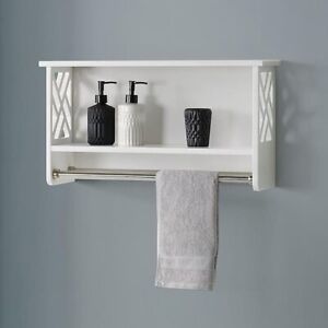 Alaterre Furniture Coventry Wall-Mount Bath Shelf with Two Towel Rods in White