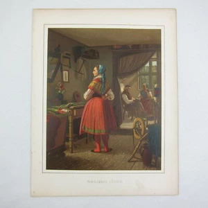 Antique 1862 Color Lithograph Peasant Woman German Pyritz Weizacker Costume RARE - Picture 1 of 12