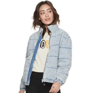 Juniors' Pop Sugar Mock Neck Zip Up Denim Puffer Coat Size XXL ~ NEW - Picture 1 of 7