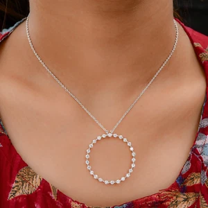 1.43 Ct Lab Grown Diamond Circle Pendant Necklace 10K White Gold Gift for Her - Picture 1 of 9