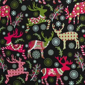 2m Geschenkpapierrolle Hirsch Motiv Weihnachten Weihnachtspapier schwarz bunt - Picture 1 of 2