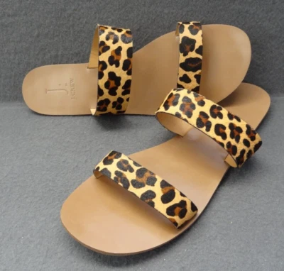 J By J. Sandalia plana Crew 11 toboganes de pelo de pantorrilla L1080 cuero leopardo fácil  Foto 1 de 4