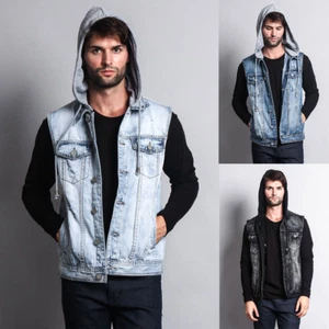 Victorious Men's Distressed Detachable Hoodie Denim Vest    S ~ 5XL    DK108 - Picture 1 of 36