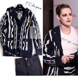 CHANEL 18PF Navy Ivory Wool Cashmere Knit Cardigan Runway by Karl 36 38 US4 6 - Picture 1 of 24