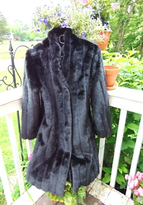 DONNA SAYLERS FABULOUS FURS WOMENS BLACK FAUX FUR MINK COAT DRESSY/EVENING~M - Imagen 1 de 5