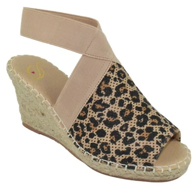 Delicious Women Wedge Heel Elastic Ankle Strap Platform Espadrille Cheetah BROOM - Image 1 of 3