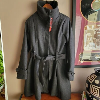 BRAND NEW YOKI Outwear Winter Trench Coat Dark Charcoal Size Small Buttons /Belt - Image 1 of 4