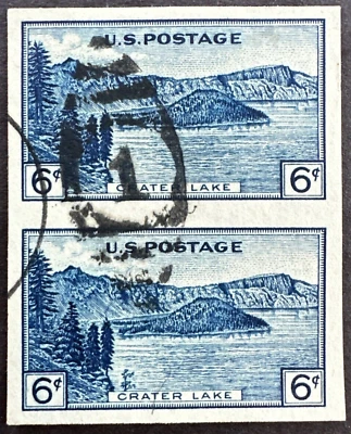 US 1935 Scott #761 Used Pair Bullseye Football Postmark 6 Cents Crater Lake - Image 1 of 2