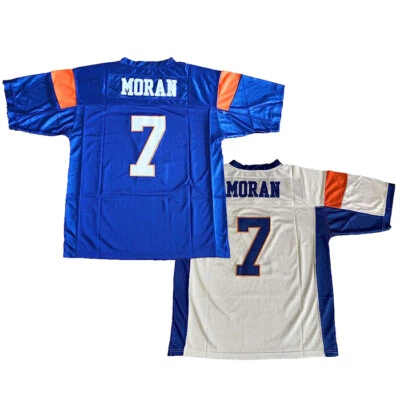 Movie Moran #7 Football Jersey Blue Mountain State White Blue Sewn Darin