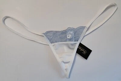 NUEVO CON ETIQUETAS BRAGAS FREDERICK'S OF HOLLYWOOD BLANCO LISO AZUL ENCAJE MINI PEQUEÑAS CADENA EN V Foto 1 de 3