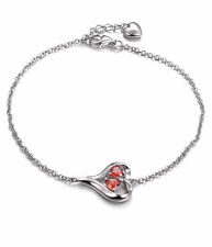 Red Ruby Heart Shape Bracelet Bangle 7.5" Chain for Women 925 Sterling Silver
