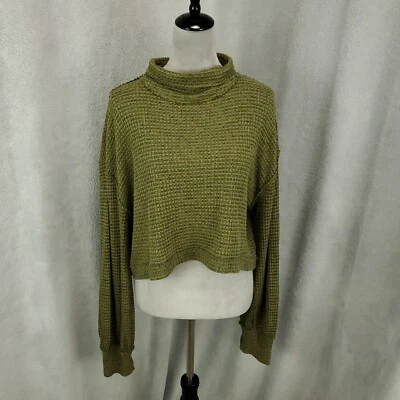 Free People Sweater Womens Large Green Cropped Lightweight Turtle Neck Cozy Top - Image 1 of 4