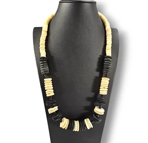 Vintage Mala Discs Necklace Puka Shell Hawaiian Women Jewelry 27" 1970's - Picture 1 of 9
