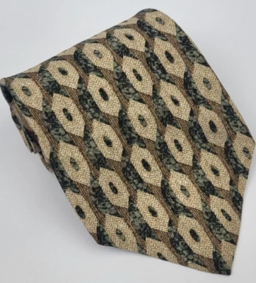 Vintage Guess Silk Tie Biege Green Brown Geometric Men Necktie USA 56 x 3.7/8 - Image 1 of 4