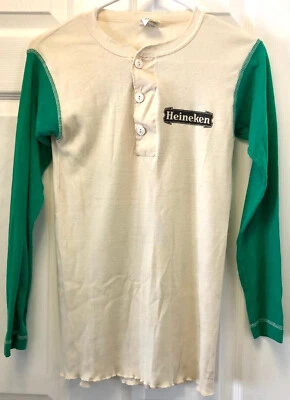 Vintage Heineken 3 Button henley t-Shirt Long Sleeve Men's Sz XS Made In USA - Image 1 of 4