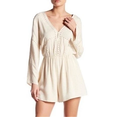 ASTR Anthropologie Cream eyelet boho rompers embroidered women’s size L - Image 1 of 4