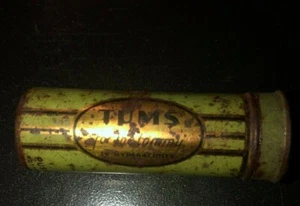 TUMS Tin Push-up Bottom Cylinder Metal Tube Medicine Dispenser VINTAGE - Picture 1 of 2
