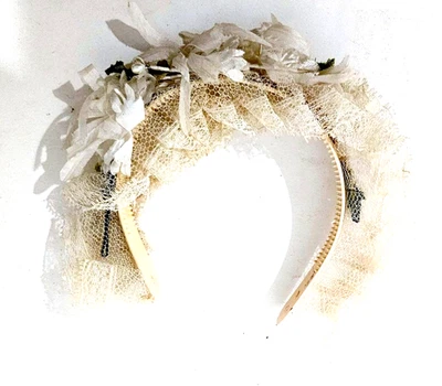 Vintage White Silk Flower & Lace Headband~ Flower girl, 1st Communion - Image 1 of 4