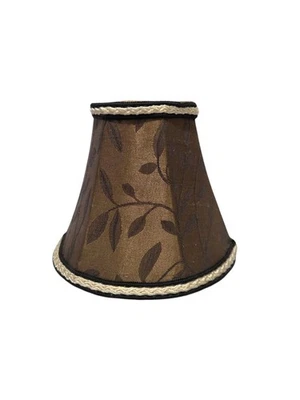 Clip en forma de campana en brocado bronce *forrado de satén* patrón de hojas pantalla de lámpara Foto 1 de 4