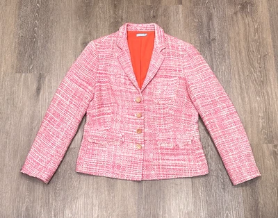 Jaqueta J McLaughlin Feminina 8 Rosa Branco Tweed Franja Blazer - Imagem 1 de 4