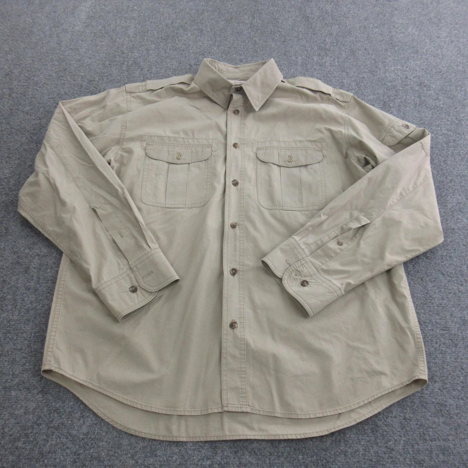 Camisa Filson Para Hombres Grande Caqui Manga Larga Campo Safari Charreteras Botón Delantero Foto 1 de 4