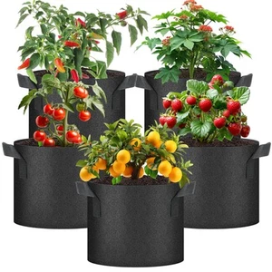 Plant Grow Bags 5 Gallon, Tomoato Planter Pots 5-Pack with Handles, Aeration ... - Picture 1 of 7