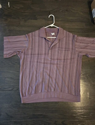 Vintage Haband Casual Joe Short Sleeve  Shirt L Purple Stipe Elastic Waistband  - Image 1 of 4