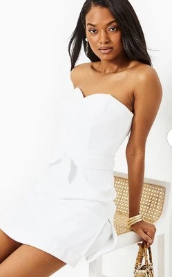 🔥 Mameluco Lilly Pulitzer Kylo Sin Tirantes Falda Resort Blanco Talla 12 Nuevo con Etiquetas $228 Foto 1 de 4