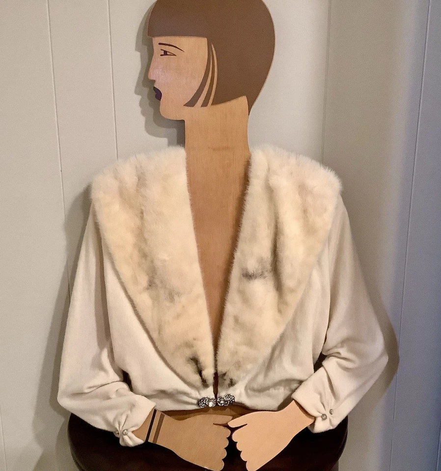 Suéter corto vintage de cachemir Dalton cuello visón armiño años 50 talla S-M Foto 1 de 4