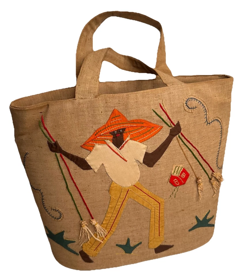 Bolso de Mano Vintage Hecho a Mano Yute Africano Arte Popular Natural Foto 1 de 4