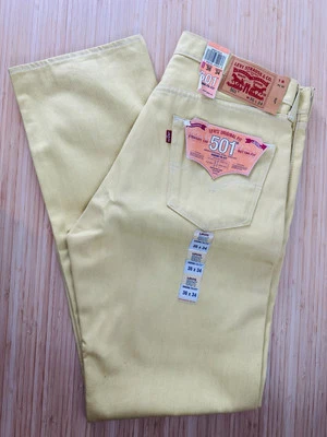 Винтажные желтые джинсы Levi's 501 36x34 термоусадочные на пуговицах новые с ценниками - Изображение 1 из 4