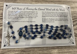 Vintage Rosenkranz EWTN 40 Jahre Jubiläum blaue Perlen christlich - KOSTENLOSER VERSAND! - Bild 1 von 3