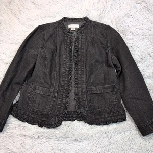 Christopher & Banks Jacket Womens M Petite Black Open Front Sparkly Pockets  - Picture 1 of 9
