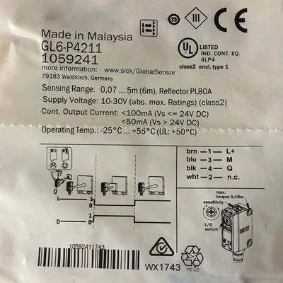 For SICK 1Pcs Proximity Switch Sensor GL6-P4211 1059241 - Image 1 of 3