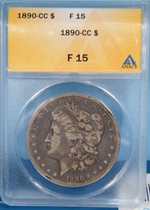 1890-CC Morgan Silber Dollar ANACS graded F 15 - Bild 1 von 4